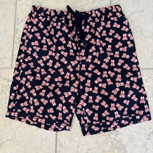 Psycho Bunny Navy Shorts with Red Bunny Print Pattern